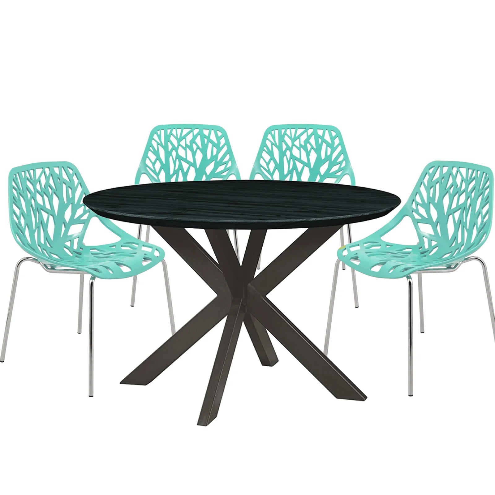 Ravenna 5-Piece Dining Set: 4 Stackable Plastic Chairs & Round Table With Geometric Base - Elax Furniture