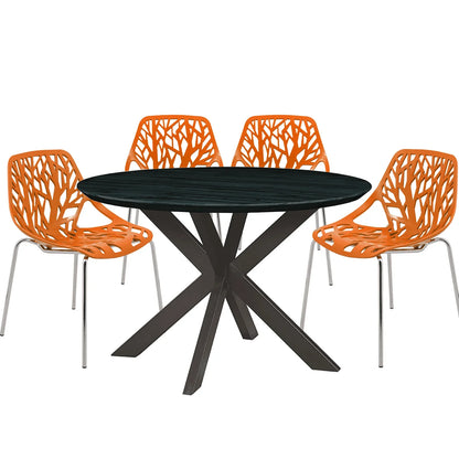 Ravenna 5-Piece Dining Set: 4 Stackable Plastic Chairs & Round Table With Geometric Base - Elax Furniture