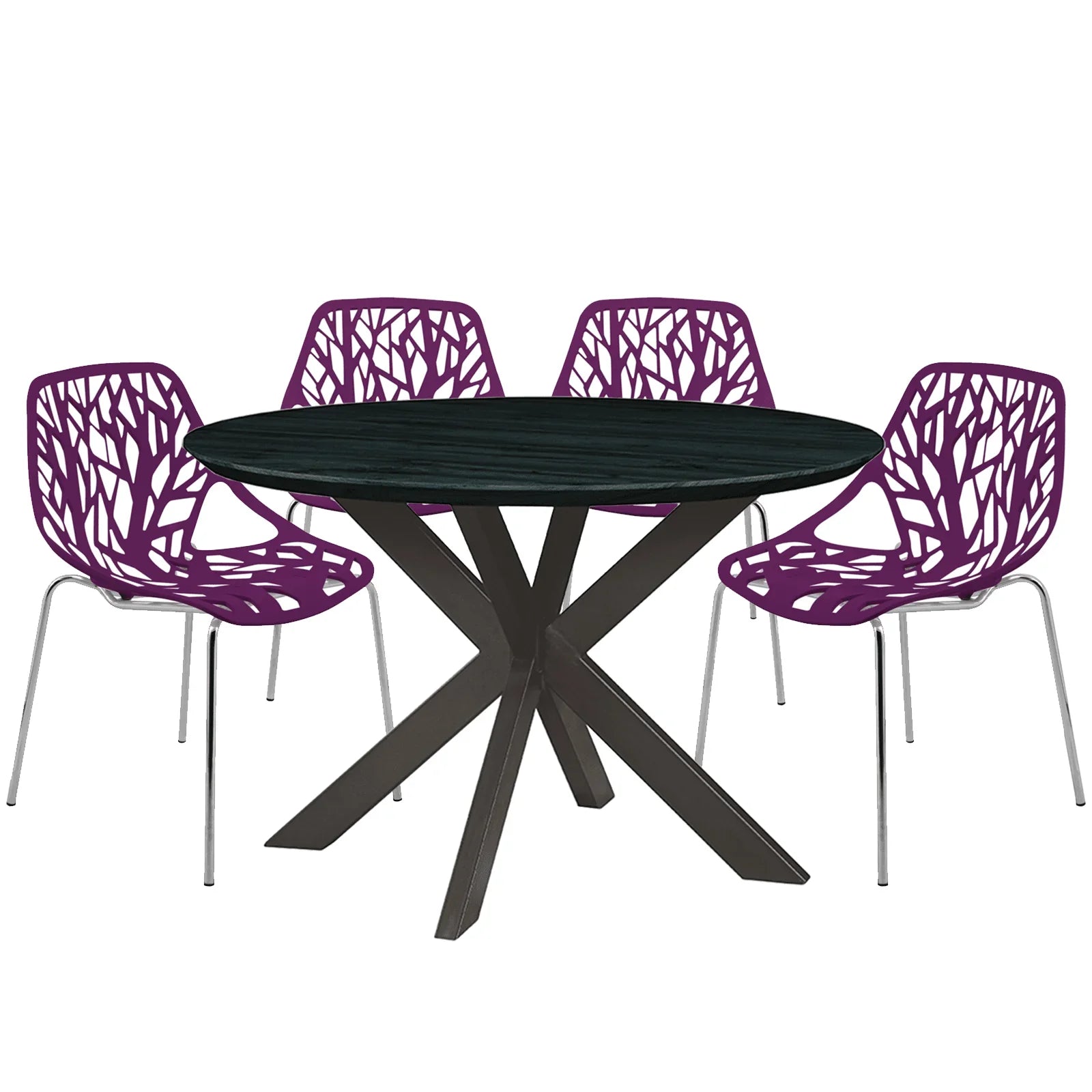 Ravenna 5-Piece Dining Set: 4 Stackable Plastic Chairs & Round Table With Geometric Base - Elax Furniture