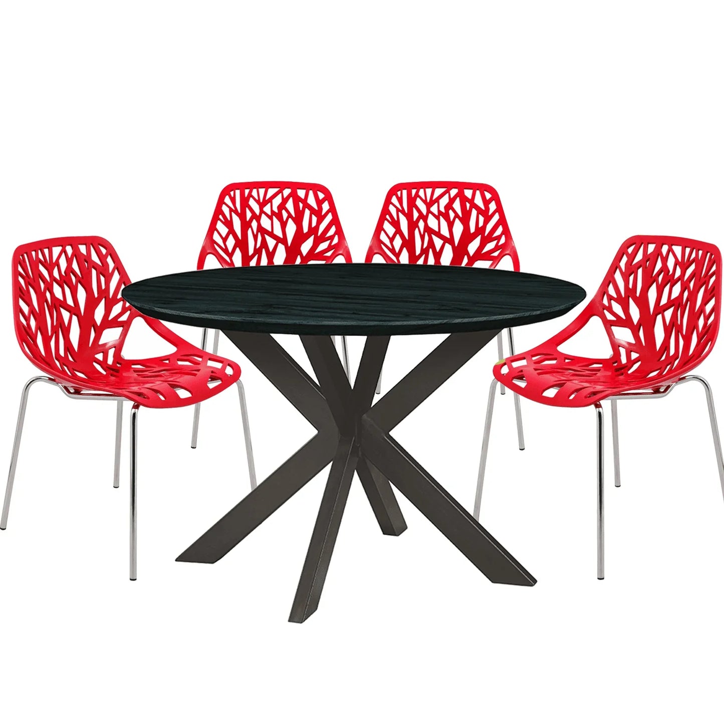 Ravenna 5-Piece Dining Set: 4 Stackable Plastic Chairs & Round Table With Geometric Base - Elax Furniture