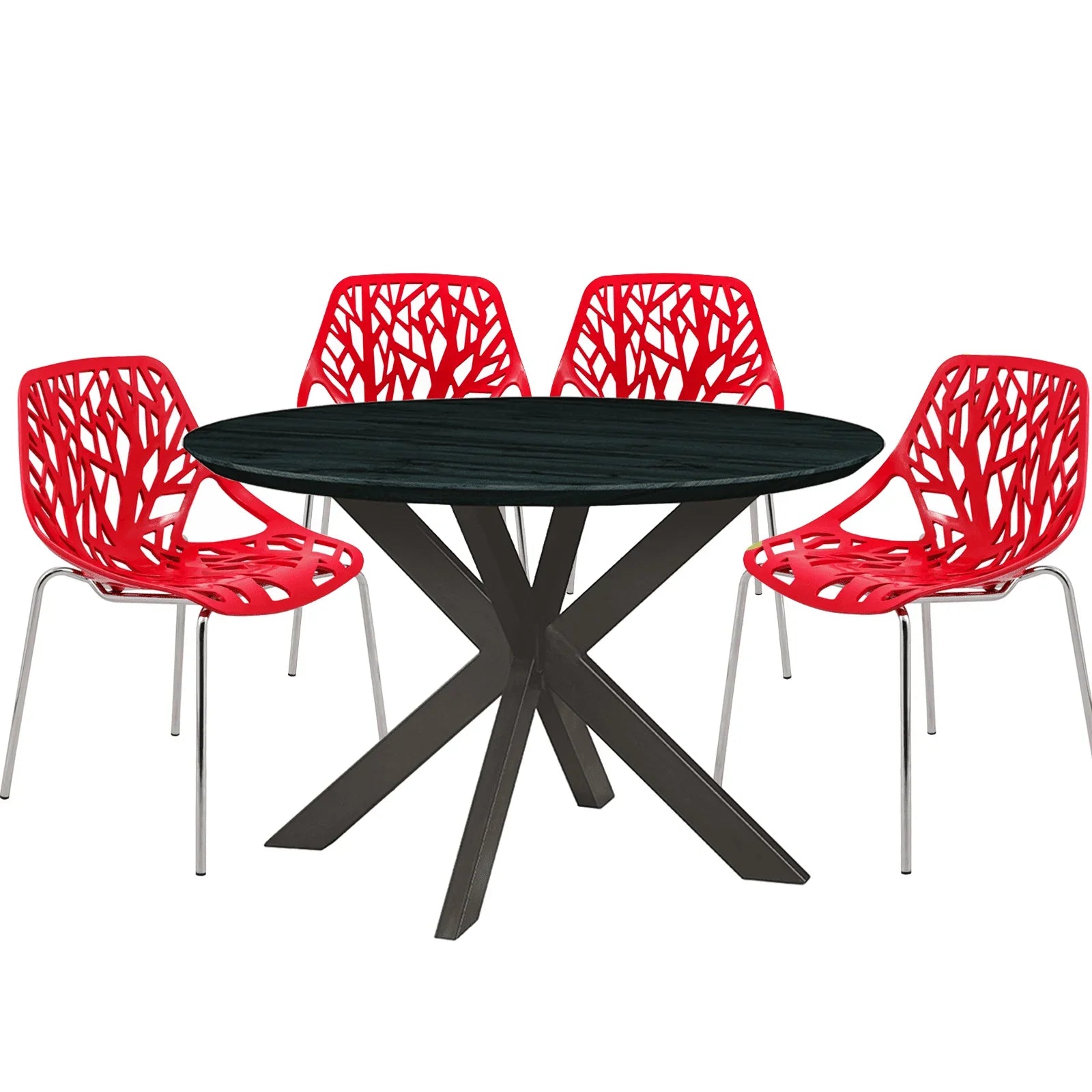 Ravenna 5-Piece Dining Set: 4 Stackable Plastic Chairs & Round Table With Geometric Base - Elax Furniture