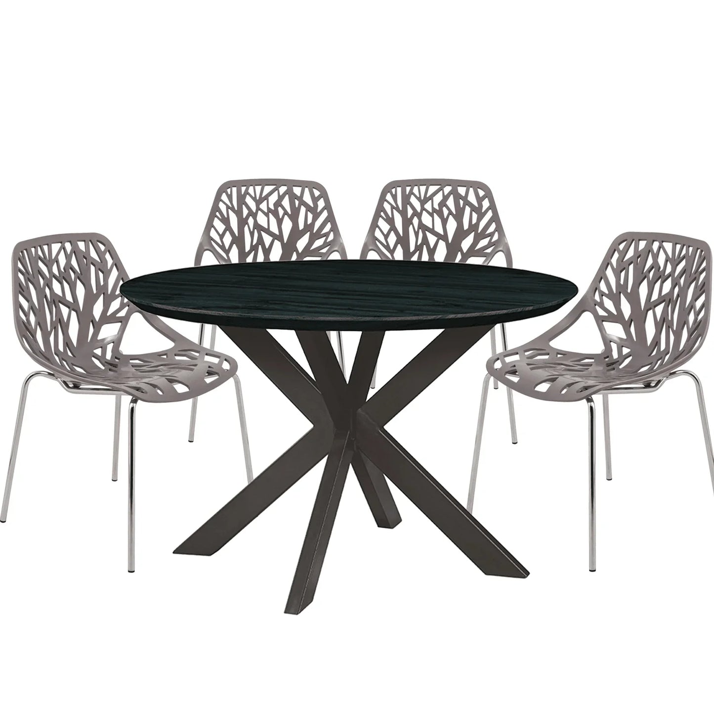 Ravenna 5-Piece Dining Set: 4 Stackable Plastic Chairs & Round Table With Geometric Base - Elax Furniture
