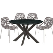 Ravenna 5-Piece Dining Set: 4 Stackable Plastic Chairs & Round Table With Geometric Base - Elax Furniture