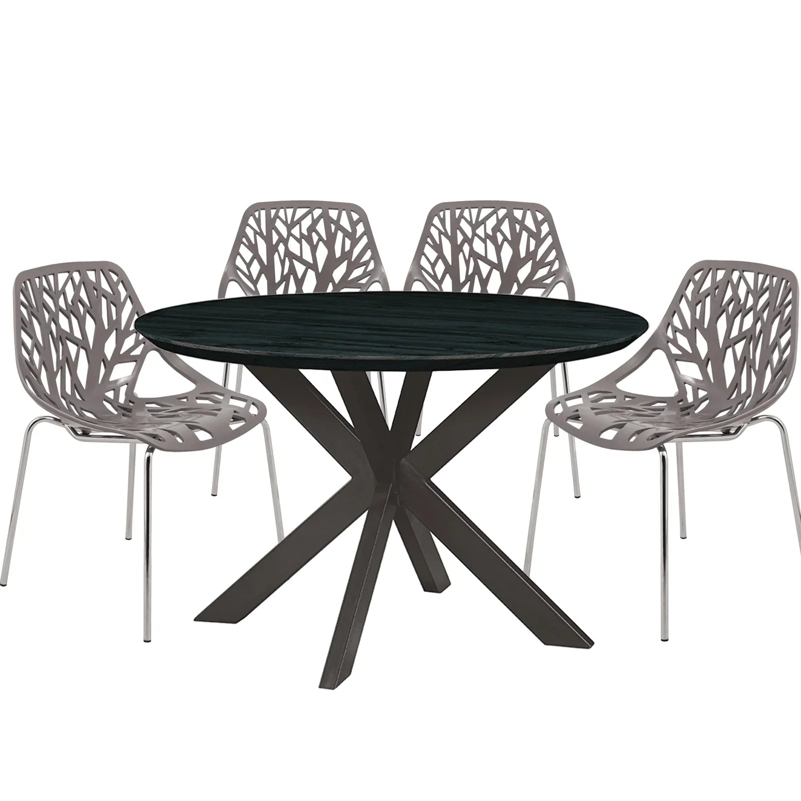 Ravenna 5-Piece Dining Set: 4 Stackable Plastic Chairs & Round Table With Geometric Base - Elax Furniture