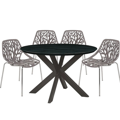 Ravenna 5-Piece Dining Set: 4 Stackable Plastic Chairs & Round Table With Geometric Base - Elax Furniture