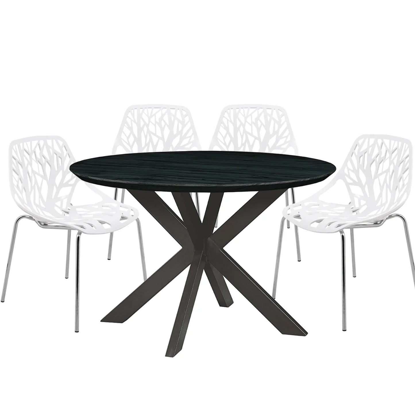 Ravenna 5-Piece Dining Set: 4 Stackable Plastic Chairs & Round Table With Geometric Base - Elax Furniture