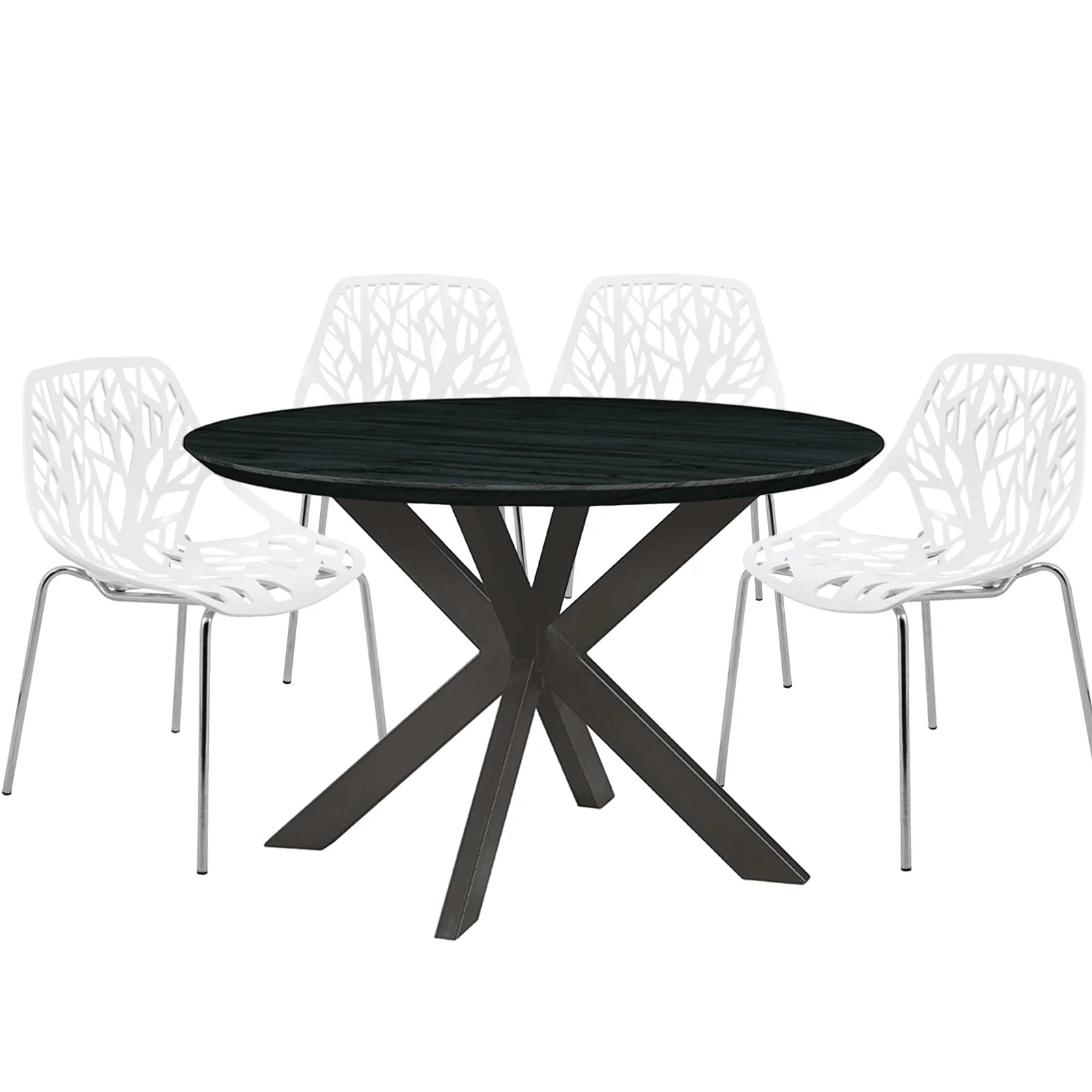Ravenna 5-Piece Dining Set: 4 Stackable Plastic Chairs & Round Table With Geometric Base - Elax Furniture