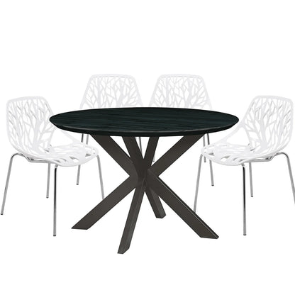 Ravenna 5-Piece Dining Set: 4 Stackable Plastic Chairs & Round Table With Geometric Base - Elax Furniture
