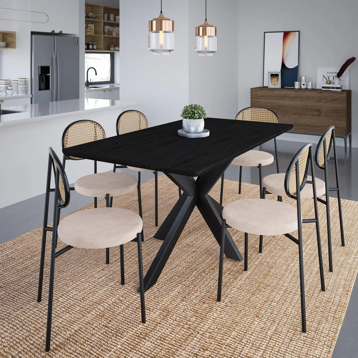 Ravenna 63" Wood Dining Table With Modern Metal Base - Elax Furniture