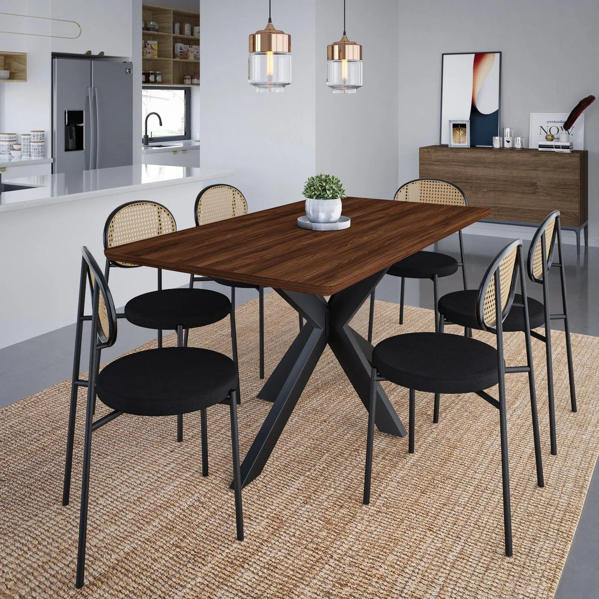 Ravenna 63" Wood Dining Table With Modern Metal Base - Elax Furniture