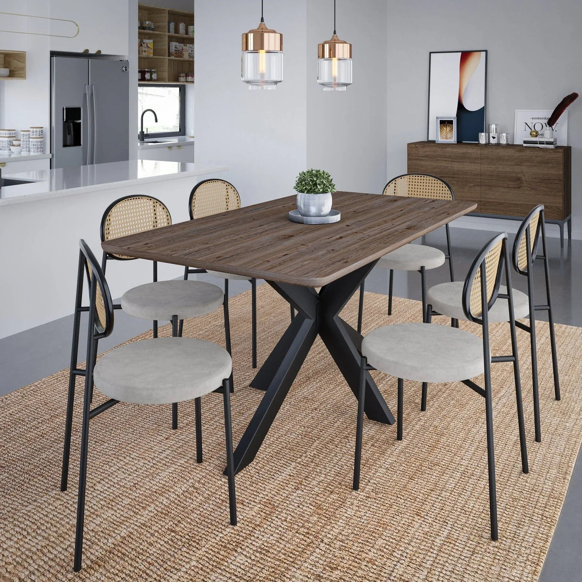 Ravenna 63" Wood Dining Table With Modern Metal Base - Elax Furniture