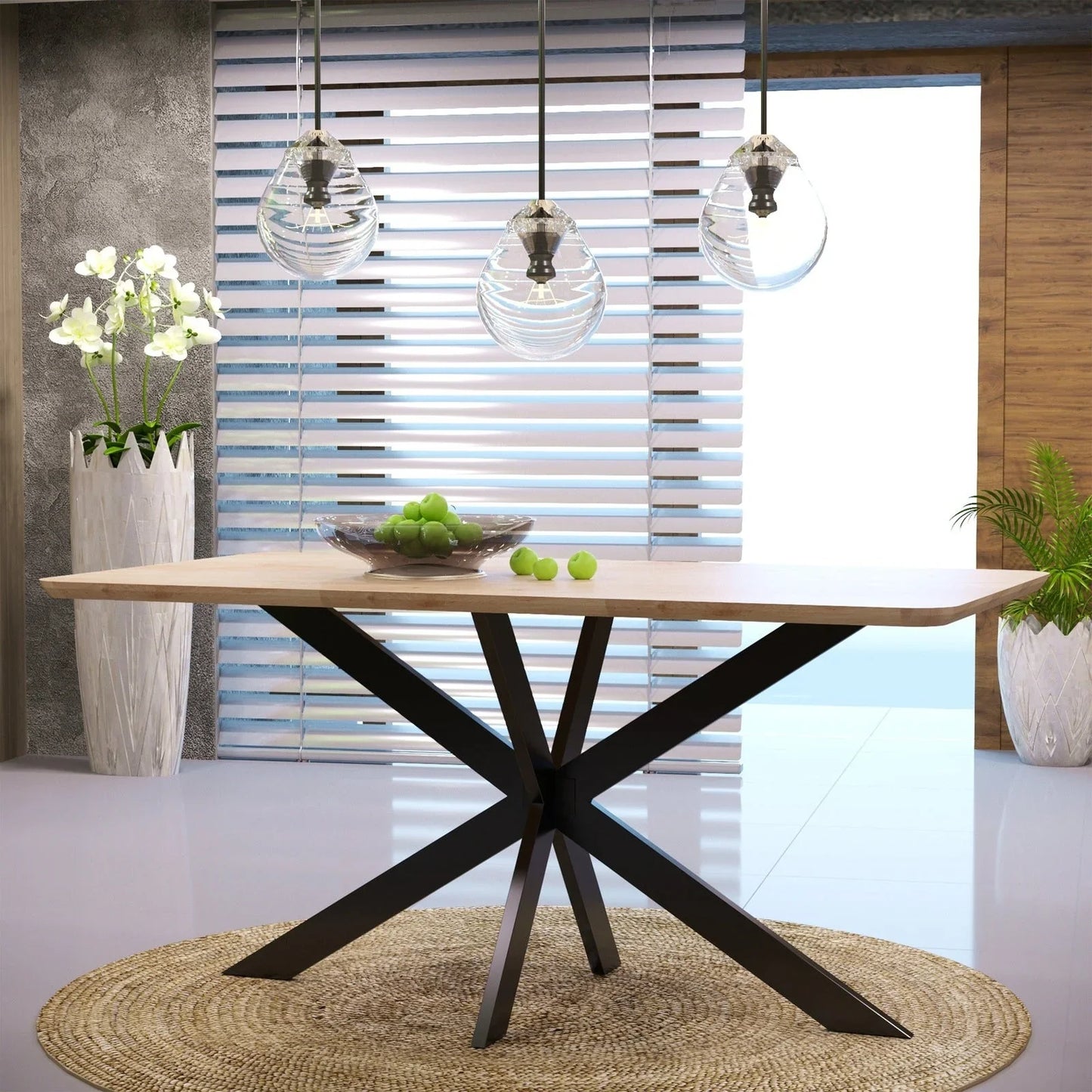 Ravenna 63" Wood Dining Table With Modern Metal Base - Elax Furniture