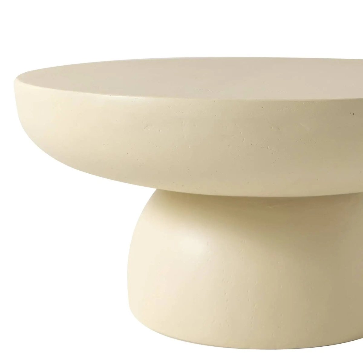 Ruben 27" Round Fiberstone Coffee Table with Powder-Coated Finish Centerpiece Beige Coffee Table LeisureMod