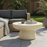 Ruben 27" Round Fiberstone Coffee Table with Powder-Coated Finish Centerpiece Beige Coffee Table LeisureMod