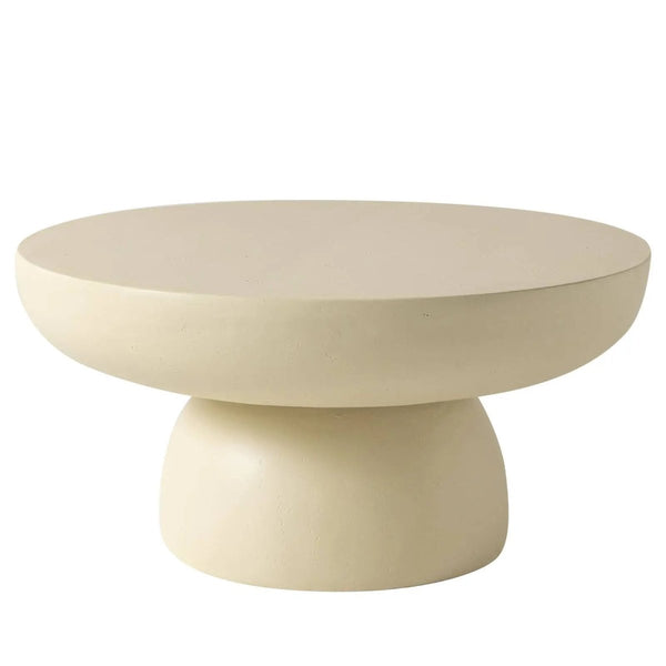 Ruben 27" Round Fiberstone Coffee Table with Powder-Coated Finish Centerpiece Beige Coffee Table LeisureMod