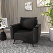 Rusk Leather Single-Seater Sofa with Stainless Steel Legs and Removable Cushions Black Sofa Leisuremod