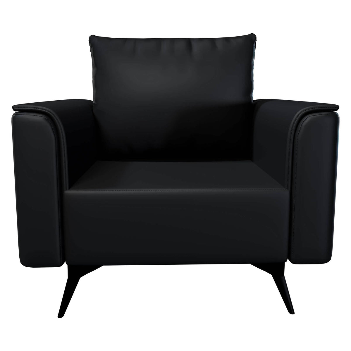 Rusk Leather Single-Seater Sofa with Stainless Steel Legs and Removable Cushions Black Sofa Leisuremod