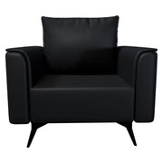 Rusk Leather Single-Seater Sofa with Stainless Steel Legs and Removable Cushions Black Sofa Leisuremod