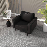 Rusk Leather Single-Seater Sofa with Stainless Steel Legs and Removable Cushions Black Sofa Leisuremod