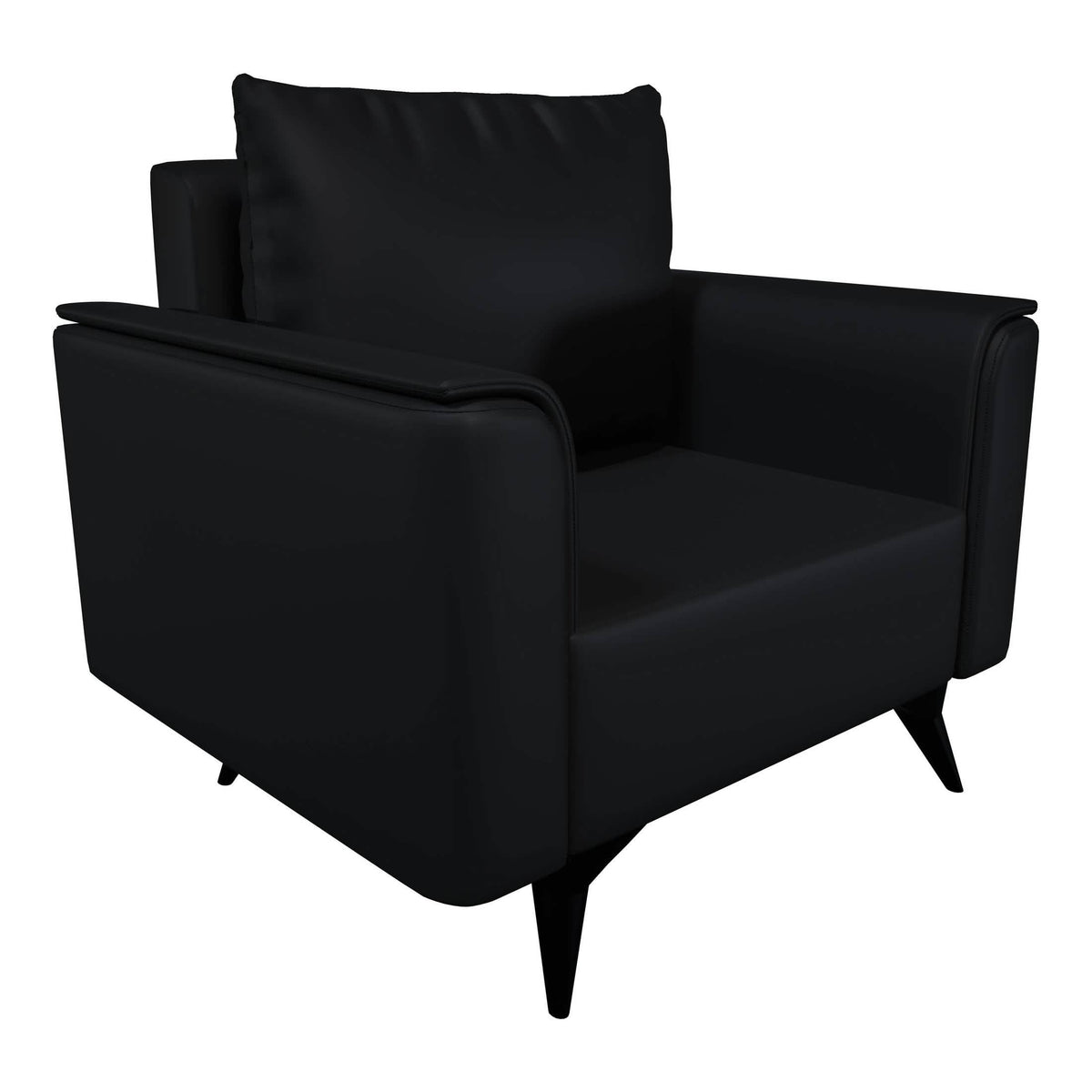 Rusk Leather Single-Seater Sofa with Stainless Steel Legs and Removable Cushions Black Sofa Leisuremod