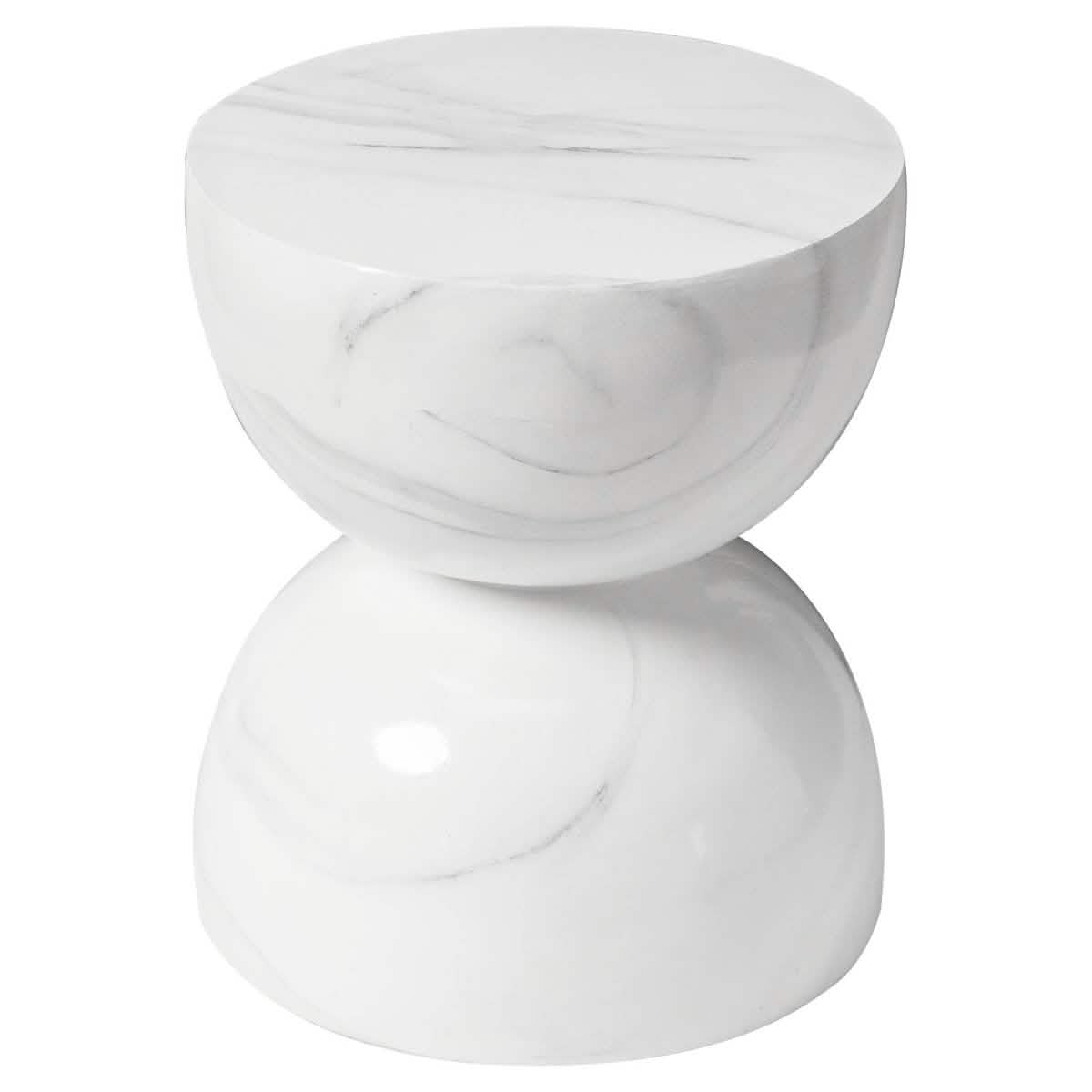 Sage Minimalist Side Table in Fiberstone Hourglass Design Accent Table Marbled White Side Table LeisureMod