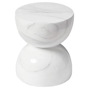 Sage Minimalist Side Table in Fiberstone Hourglass Design Accent Table Marbled White Side Table LeisureMod