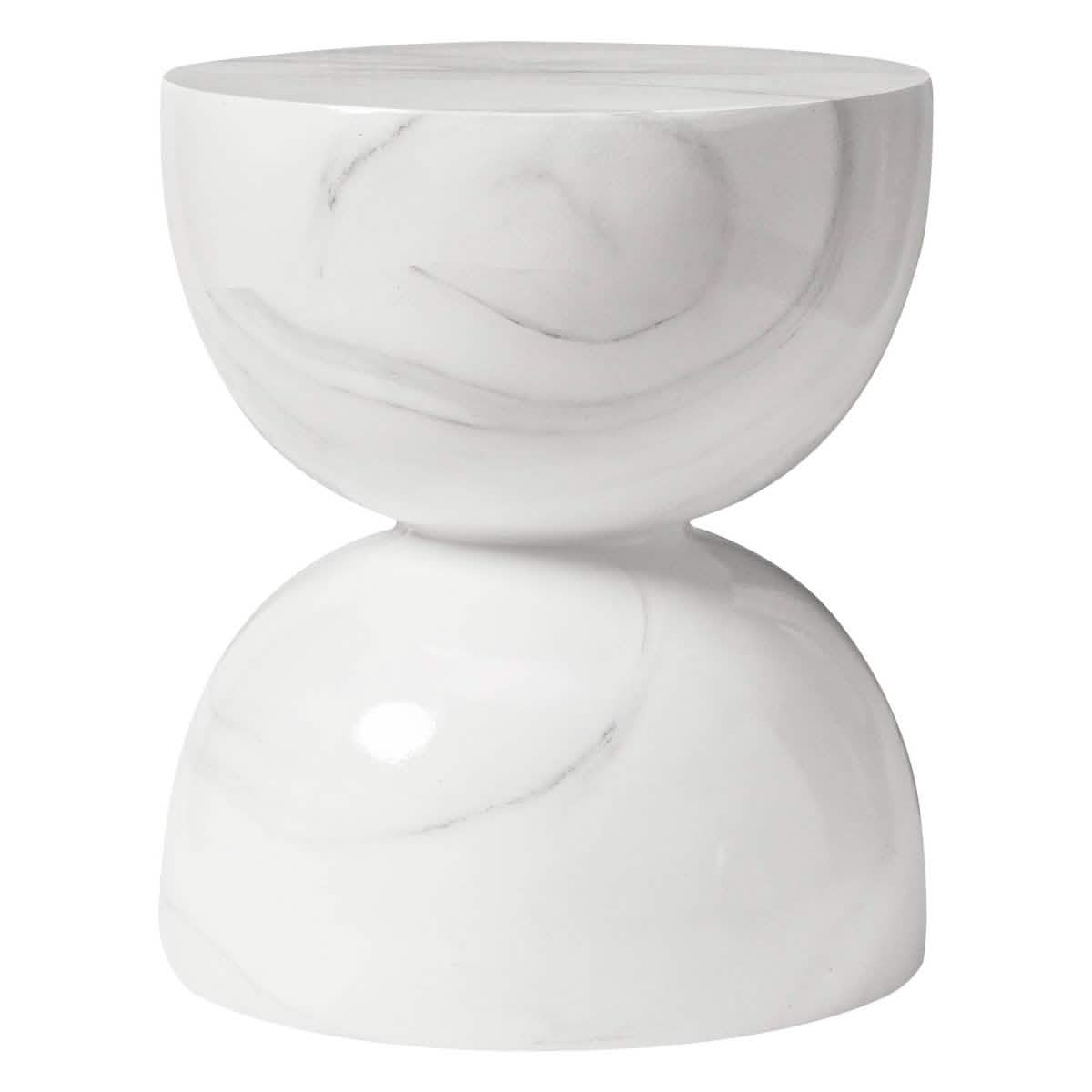 Sage Minimalist Side Table in Fiberstone Hourglass Design Accent Table Marbled White Side Table LeisureMod