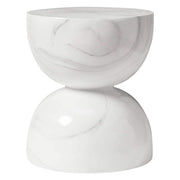 Sage Minimalist Side Table in Fiberstone Hourglass Design Accent Table Marbled White Side Table LeisureMod