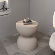 Sage Minimalist Side Table in Fiberstone Hourglass Design Accent Table Beige Side Table LeisureMod