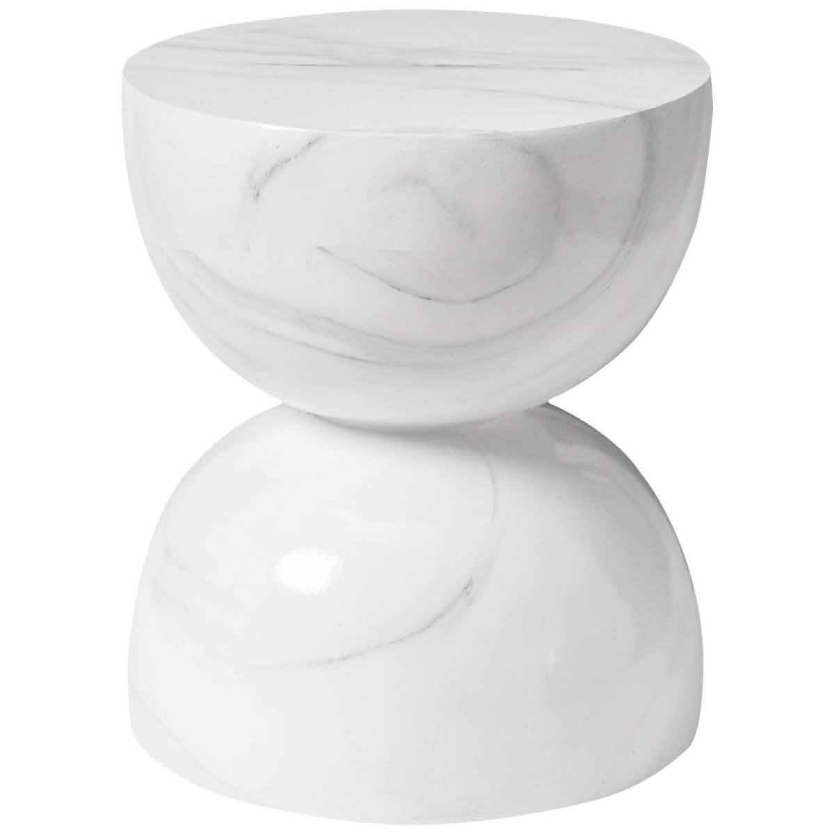 Sage Minimalist Side Table in Fiberstone Hourglass Design Accent Table Marbled White Side Table LeisureMod