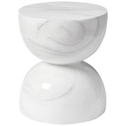 Sage Minimalist Side Table in Fiberstone Hourglass Design Accent Table Marbled White Side Table LeisureMod