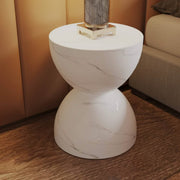 Sage Minimalist Side Table in Fiberstone Hourglass Design Accent Table Marbled White Side Table LeisureMod