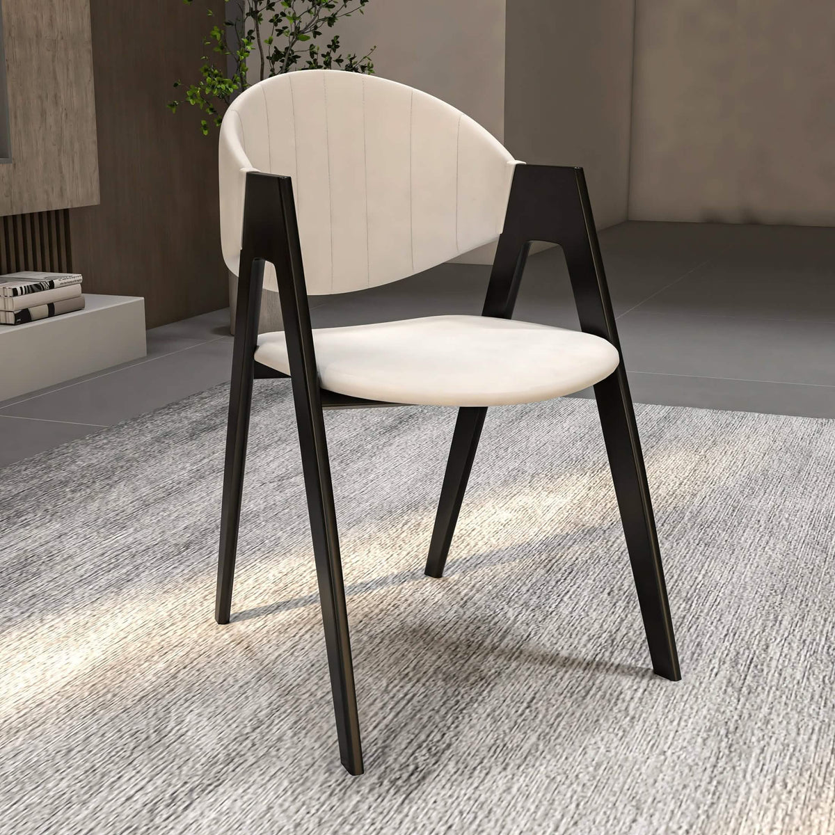 Savor Dining Chair in Leather/Polyester with Curved and Open-Back Design Grey Dining Chair Leisuremod
