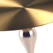 Savoy Wide Side Table with Stainless Steel Top Round Accent Table and Elegant Pedestal Base Gold Green Side Table LeisureMod