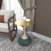Savoy Wide Side Table with Stainless Steel Top Round Accent Table and Elegant Pedestal Base Gold Green Side Table LeisureMod