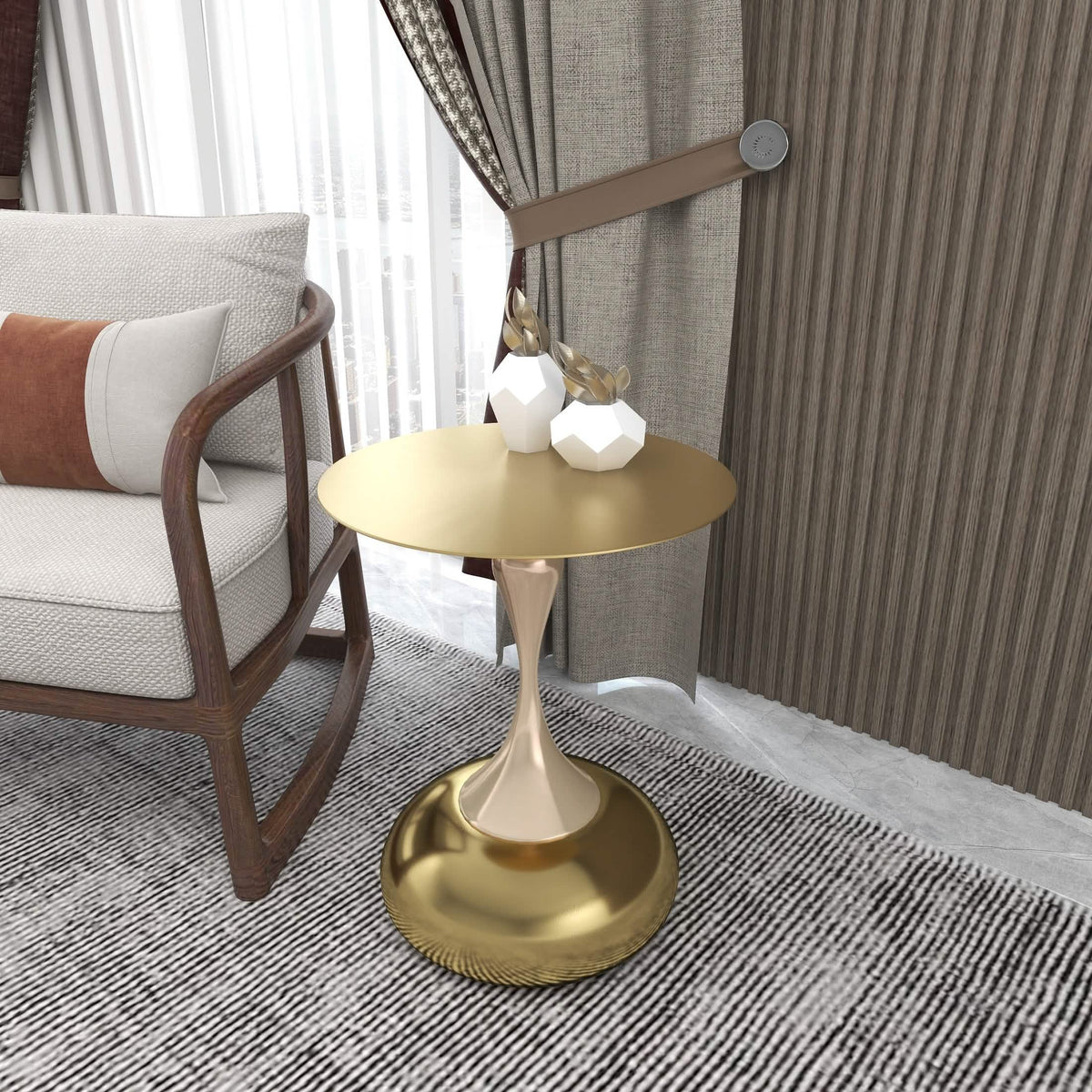 Savoy Wide Side Table with Stainless Steel Top Round Accent Table and Elegant Pedestal Base Gold Shiny Gold Side Table LeisureMod