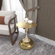 Savoy Wide Side Table with Stainless Steel Top Round Accent Table and Elegant Pedestal Base Gold Shiny Gold Side Table LeisureMod