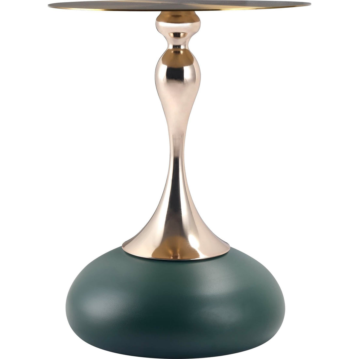 Savoy Wide Side Table with Stainless Steel Top Round Accent Table and Elegant Pedestal Base Gold Green Side Table LeisureMod
