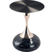 Savoy Wide Side Table with Stainless Steel Top Round Accent Table and Elegant Pedestal Base Black Stone Black Side Table LeisureMod