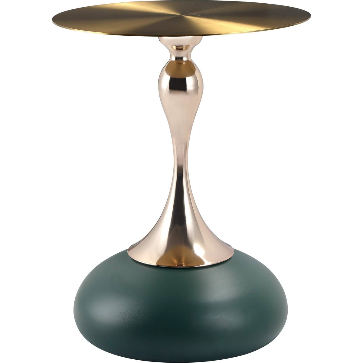 Savoy Wide Side Table with Stainless Steel Top Round Accent Table and Elegant Pedestal Base Gold Green Side Table LeisureMod