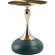 Savoy Wide Side Table with Stainless Steel Top Round Accent Table and Elegant Pedestal Base Gold Green Side Table LeisureMod