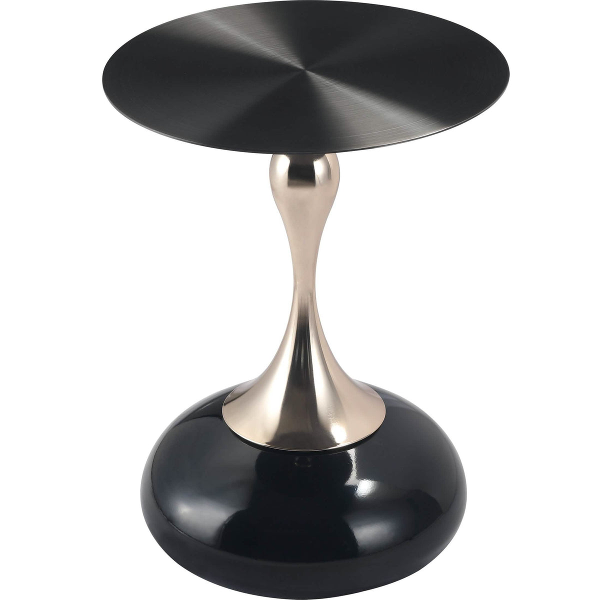 Savoy Wide Side Table with Stainless Steel Top Round Accent Table and Elegant Pedestal Base Black Shiny Black Side Table LeisureMod