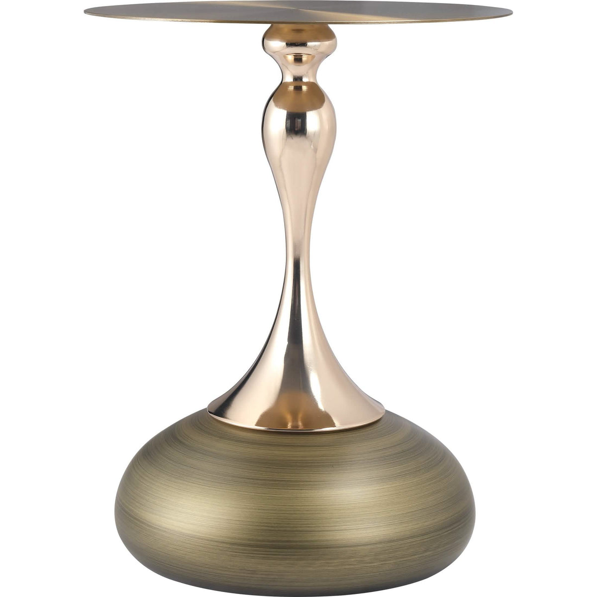 Savoy Wide Side Table with Stainless Steel Top Round Accent Table and Elegant Pedestal Base Gold Brass Side Table LeisureMod