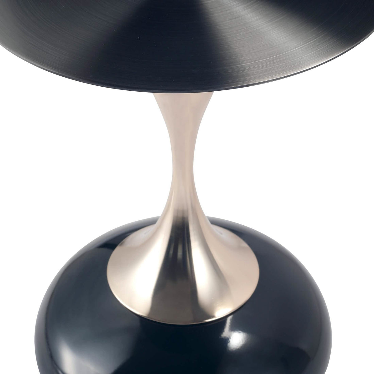 Savoy Wide Side Table with Stainless Steel Top Round Accent Table and Elegant Pedestal Base Black Shiny Black Side Table LeisureMod