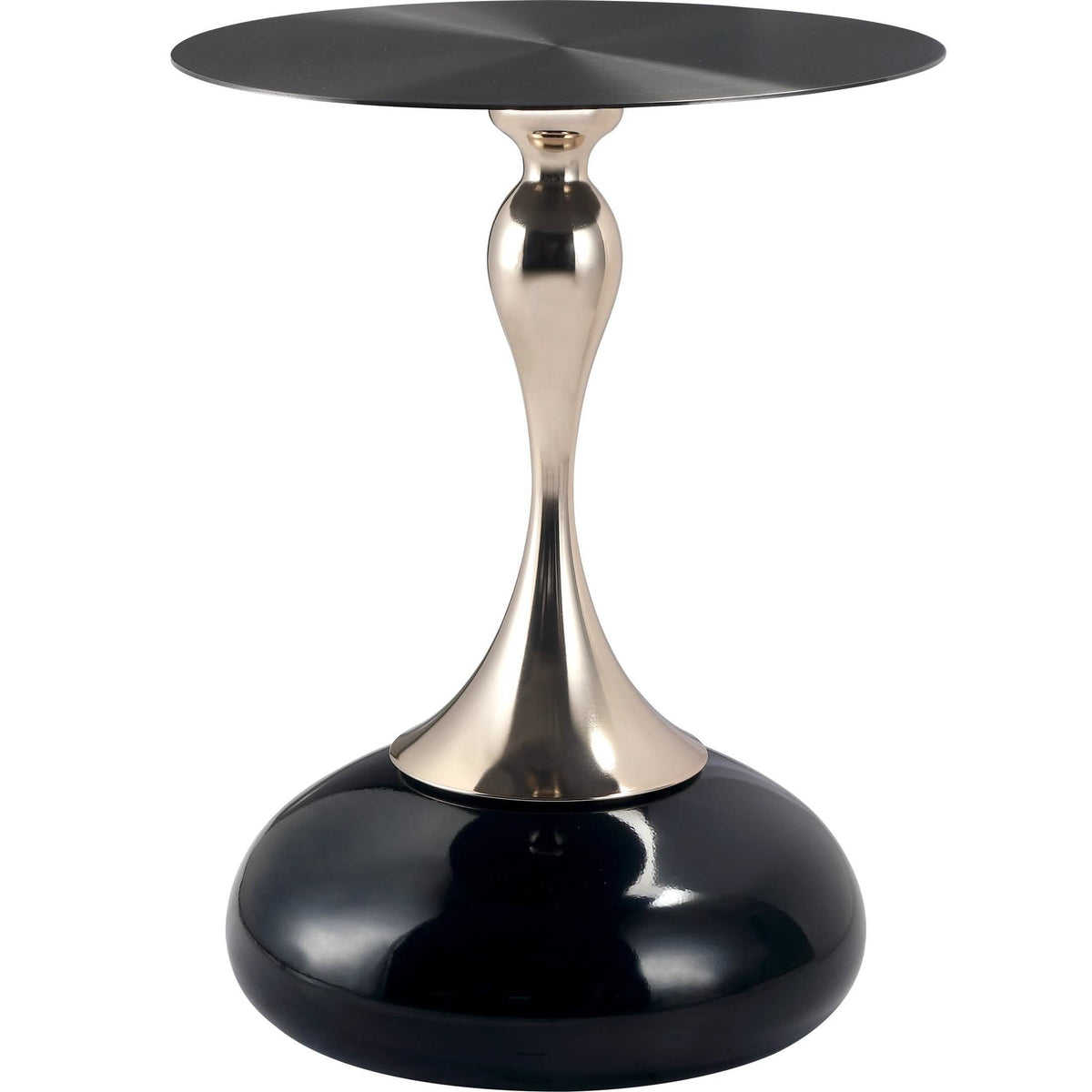 Savoy Wide Side Table with Stainless Steel Top Round Accent Table and Elegant Pedestal Base Black Shiny Black Side Table LeisureMod