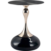 Savoy Wide Side Table with Stainless Steel Top Round Accent Table and Elegant Pedestal Base Black Shiny Black Side Table LeisureMod