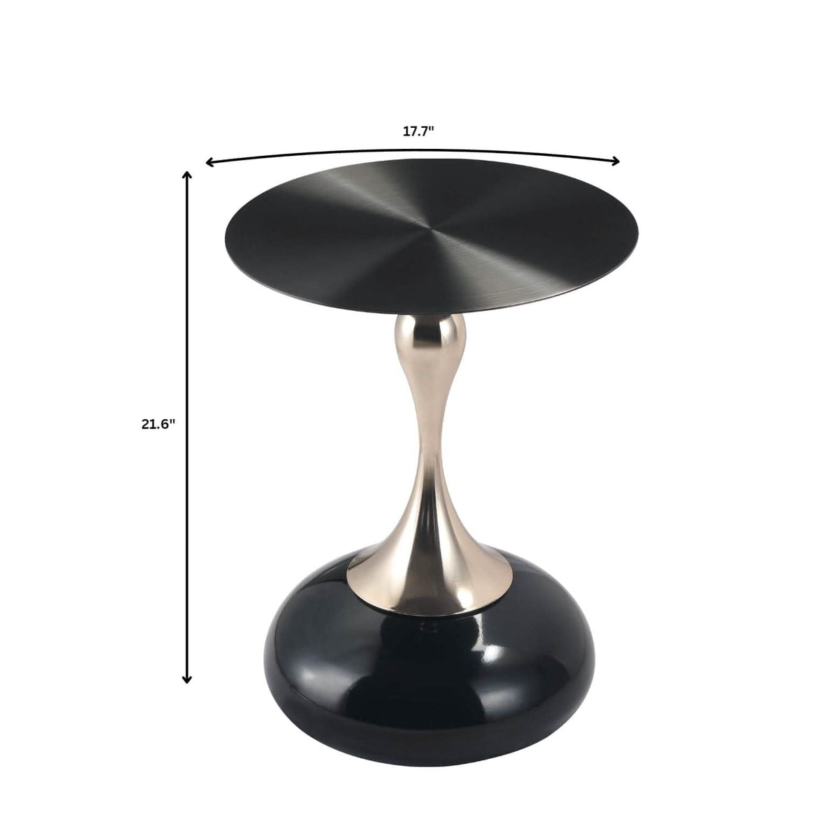 Savoy Wide Side Table with Stainless Steel Top Round Accent Table and Elegant Pedestal Base Black Shiny Black Side Table LeisureMod