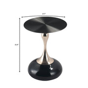 Savoy Wide Side Table with Stainless Steel Top Round Accent Table and Elegant Pedestal Base Black Shiny Black Side Table LeisureMod