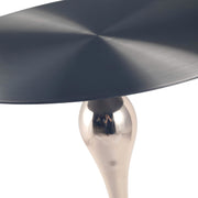 Savoy Wide Side Table with Stainless Steel Top Round Accent Table and Elegant Pedestal Base Black Silver Side Table LeisureMod