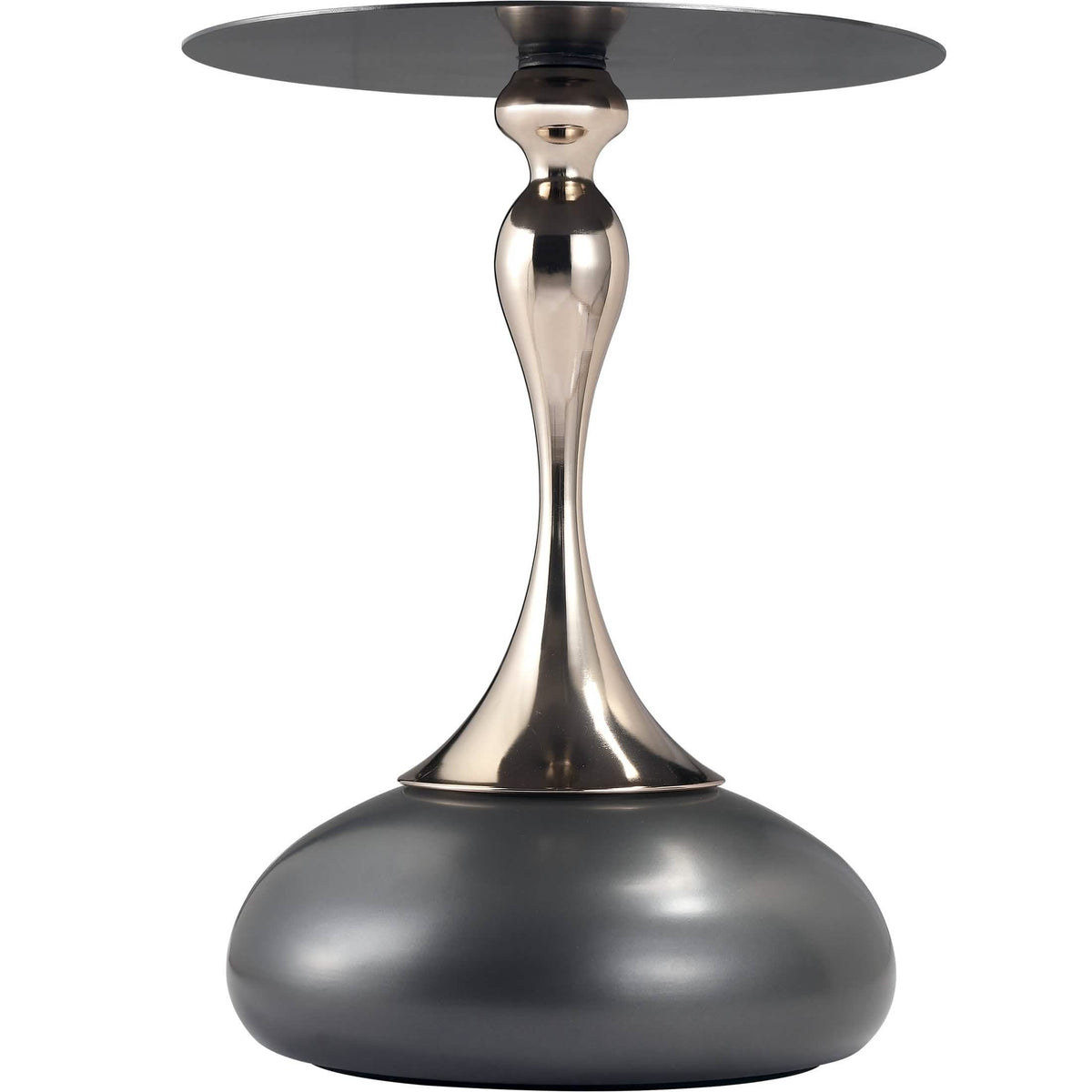 Savoy Wide Side Table with Stainless Steel Top Round Accent Table and Elegant Pedestal Base Black Grey Side Table LeisureMod